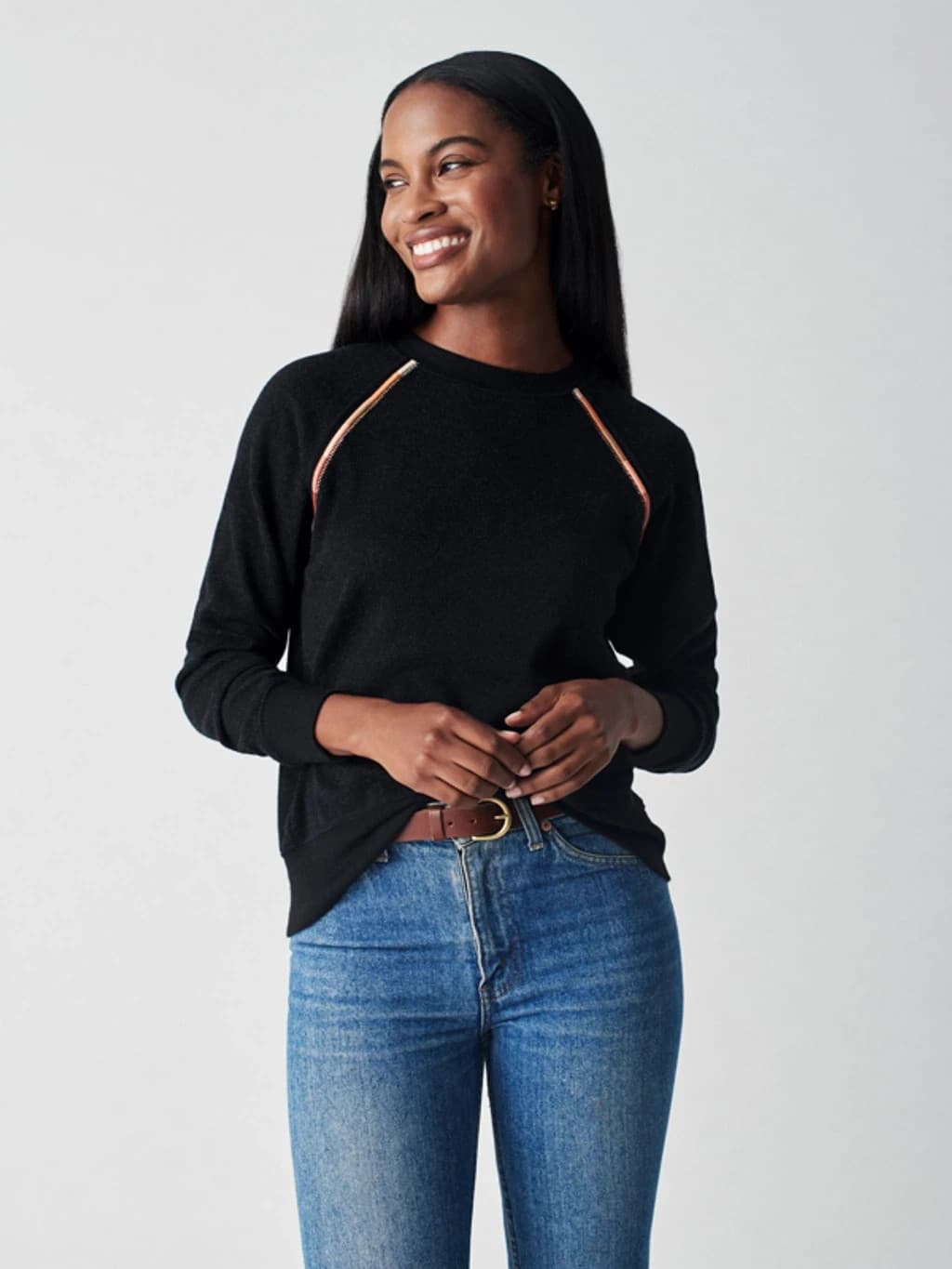 Faherty Legend Apres Waffle Knit Crew Neck Sweater Twill Heathered Black Women M - Thumbnail 2