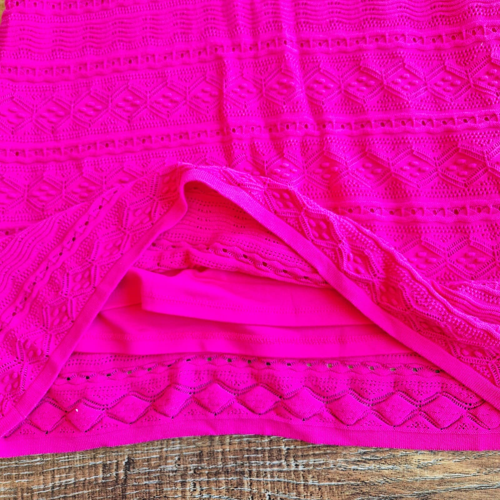 NWT Eliza J $148 Knit Crochet Shift Dress Sleeveless Lined Hot-Pink Women's M - Thumbnail 8
