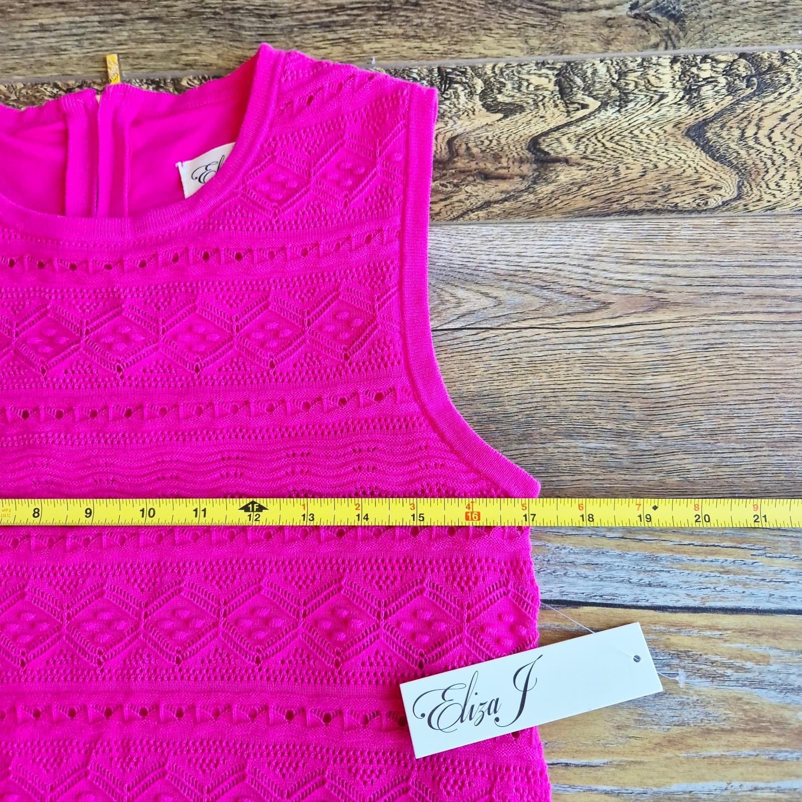 NWT Eliza J $148 Knit Crochet Shift Dress Sleeveless Lined Hot-Pink Women's M - Thumbnail 12
