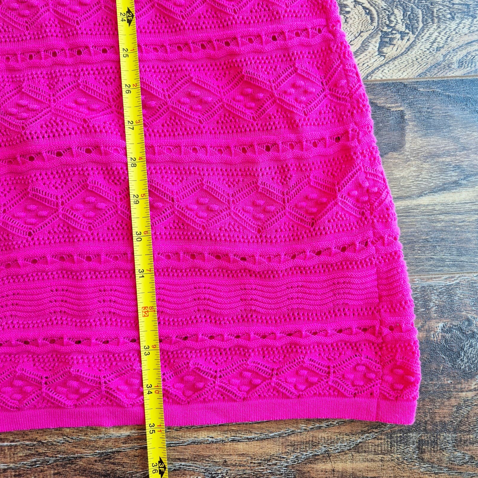 NWT Eliza J $148 Knit Crochet Shift Dress Sleeveless Lined Hot-Pink Women's M - Thumbnail 13