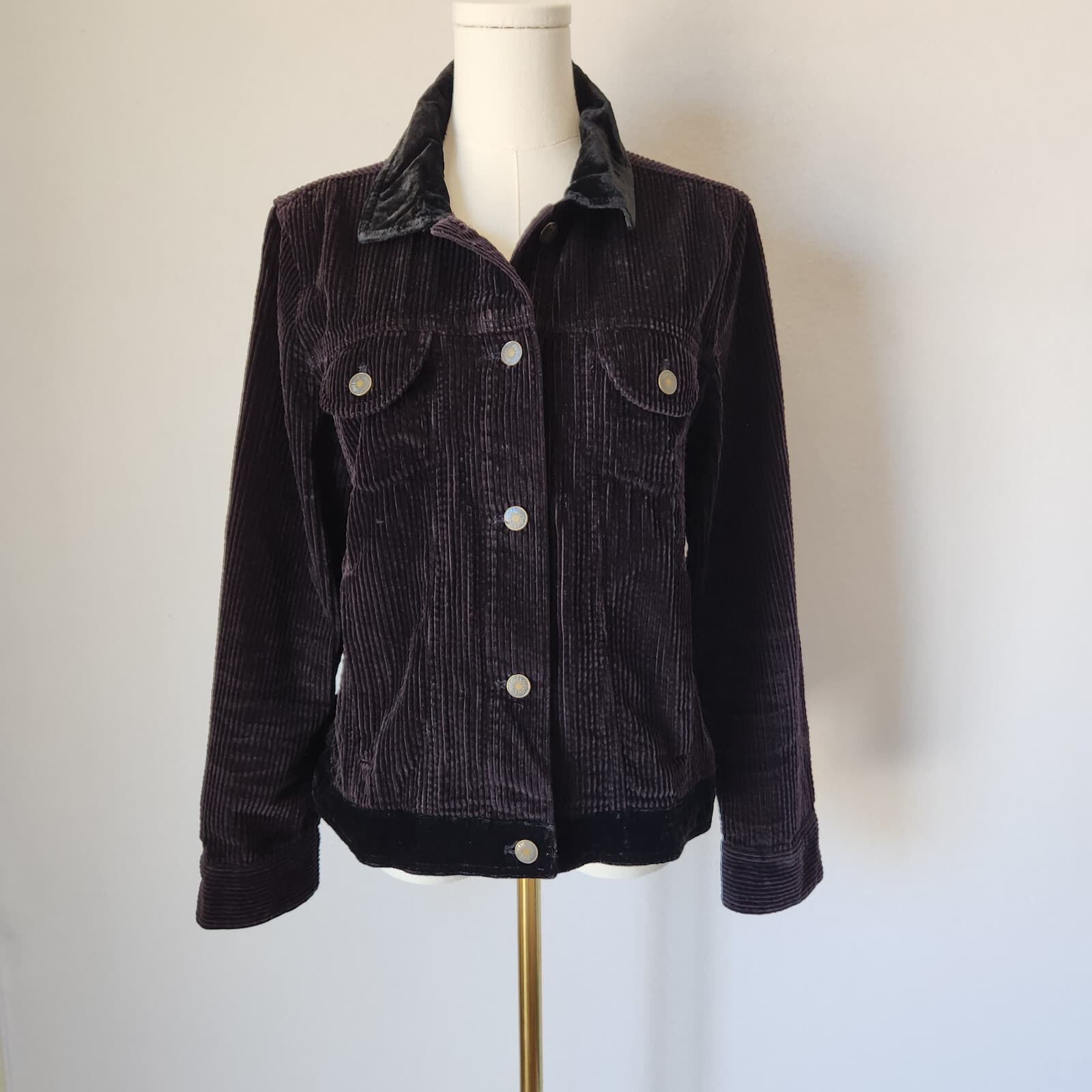 Vintage Y2K J.Jill Corduroy Bomber Tucker Jacket Velvet-Collar Pocket Black Sz.M - Thumbnail 2