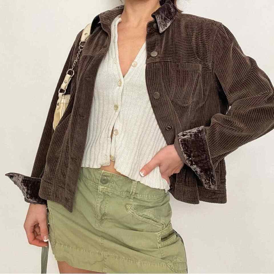 Vintage Y2K J.Jill Corduroy Bomber Tucker Jacket Velvet-Collar Pocket Black Sz.M - Thumbnail 4
