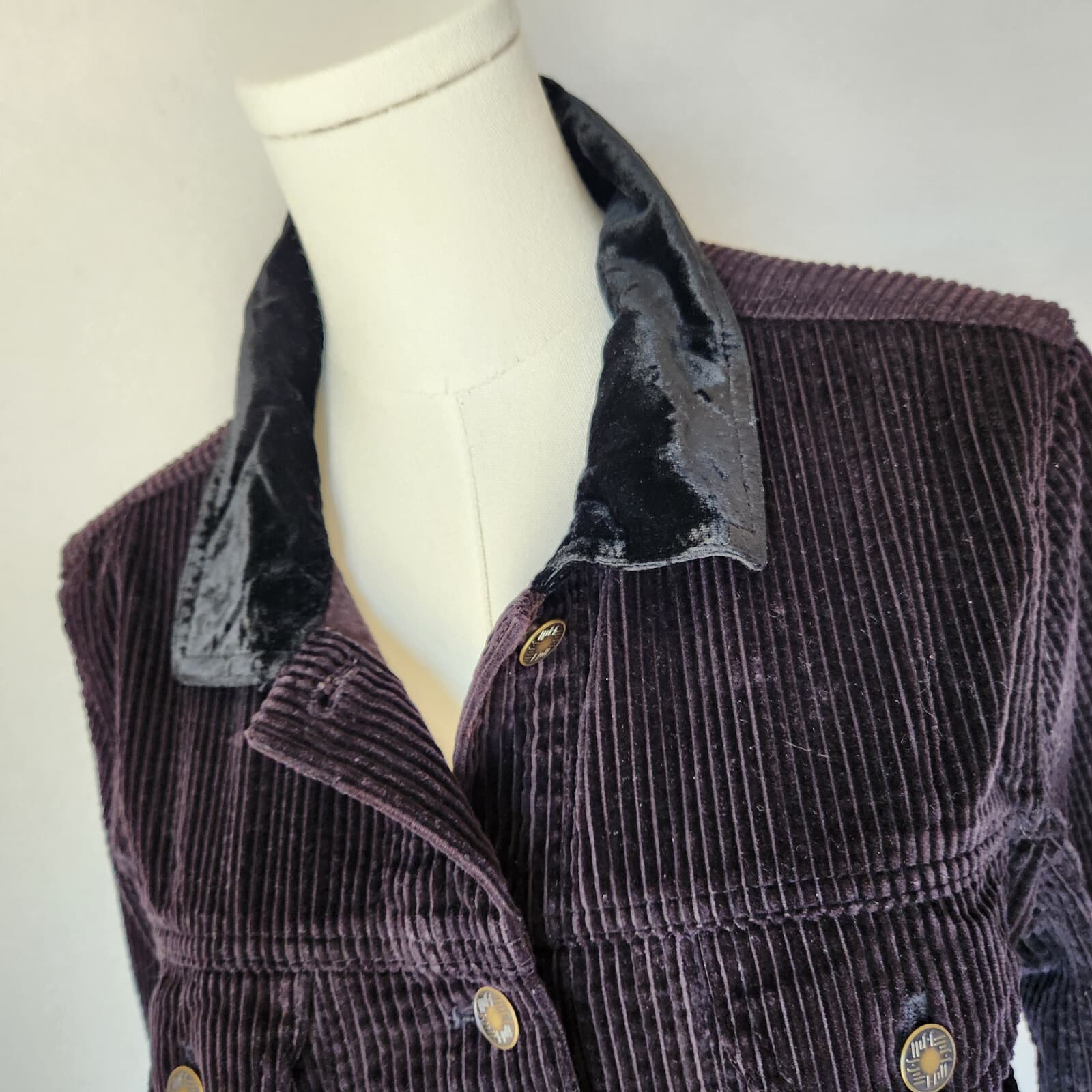 Vintage Y2K J.Jill Corduroy Bomber Tucker Jacket Velvet-Collar Pocket Black Sz.M - Thumbnail 7