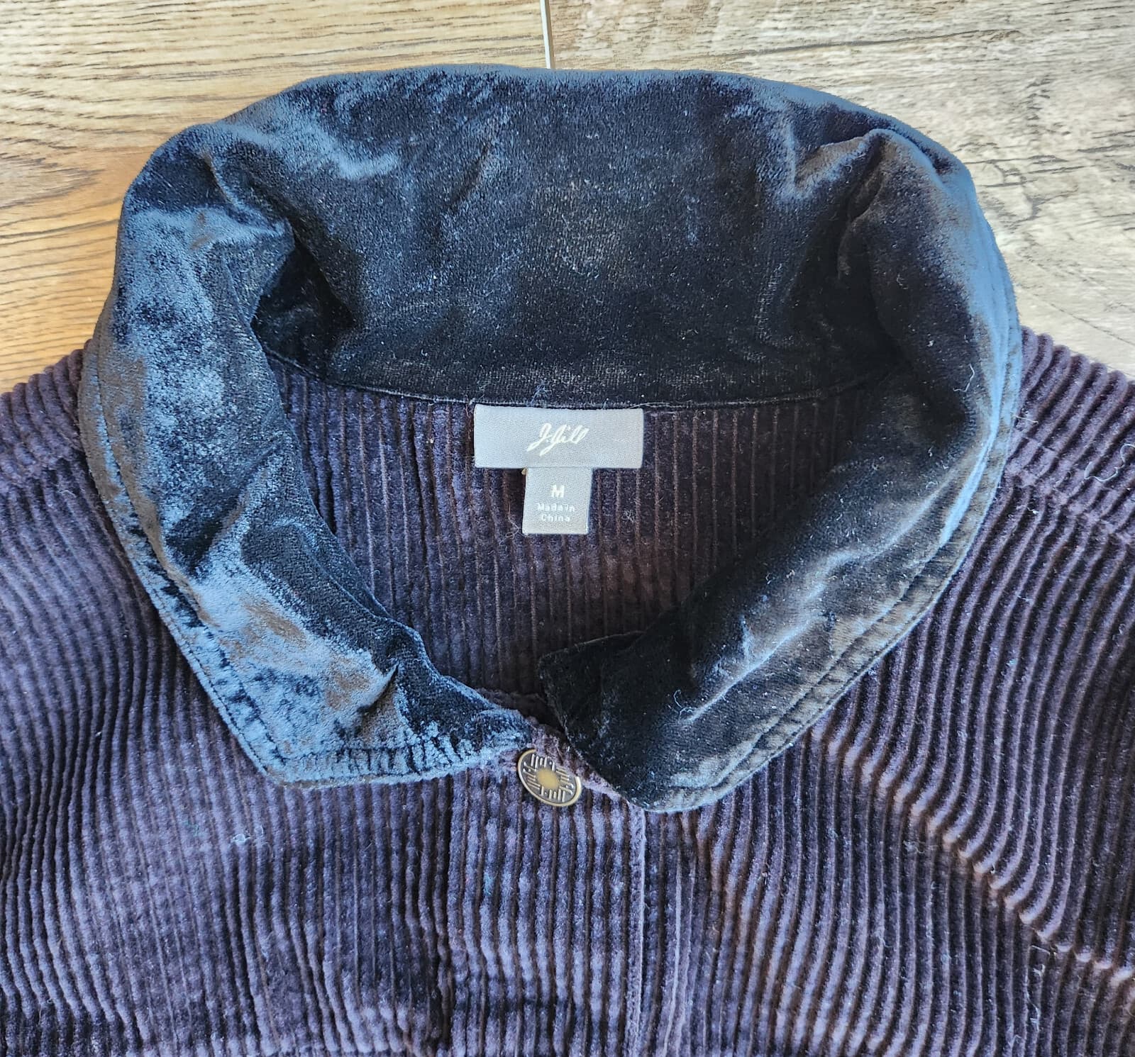 Vintage Y2K J.Jill Corduroy Bomber Tucker Jacket Velvet-Collar Pocket Black Sz.M - Thumbnail 11