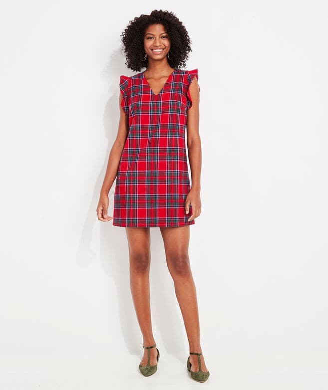 NWT Vineyard Vines $148 Nantucket Lurex Tartan Red Velvet Mini Shift Dress Sz.16 - Thumbnail 7