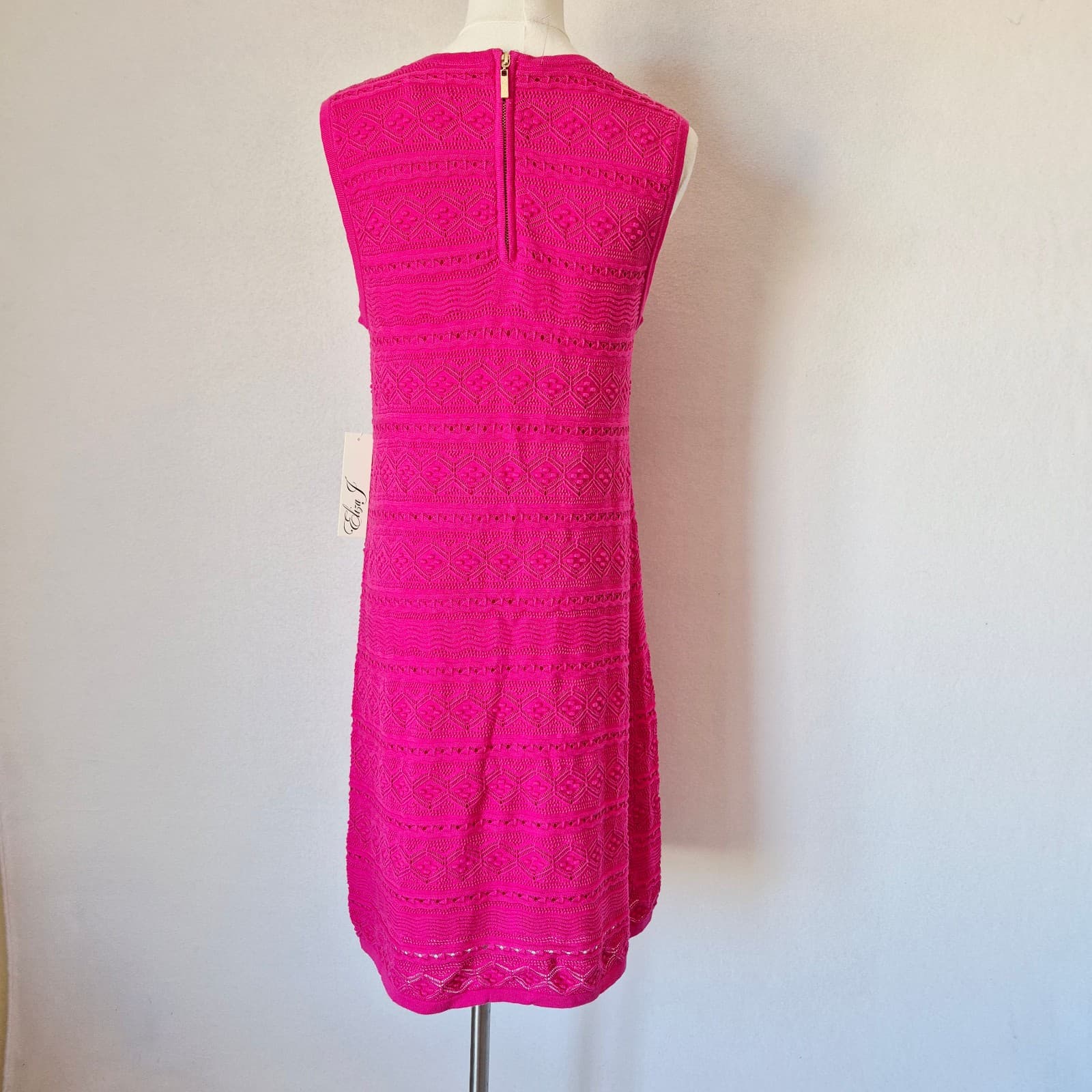NWT Eliza J $148 Knit Crochet Shift Dress Sleeveless Lined Hot-Pink Women's M - Thumbnail 5