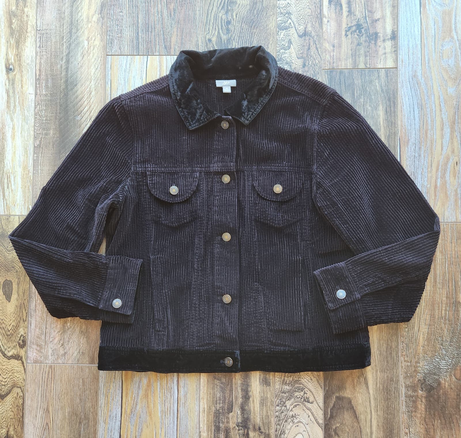 Vintage Y2K J.Jill Corduroy Bomber Tucker Jacket Velvet-Collar Pocket Black Sz.M