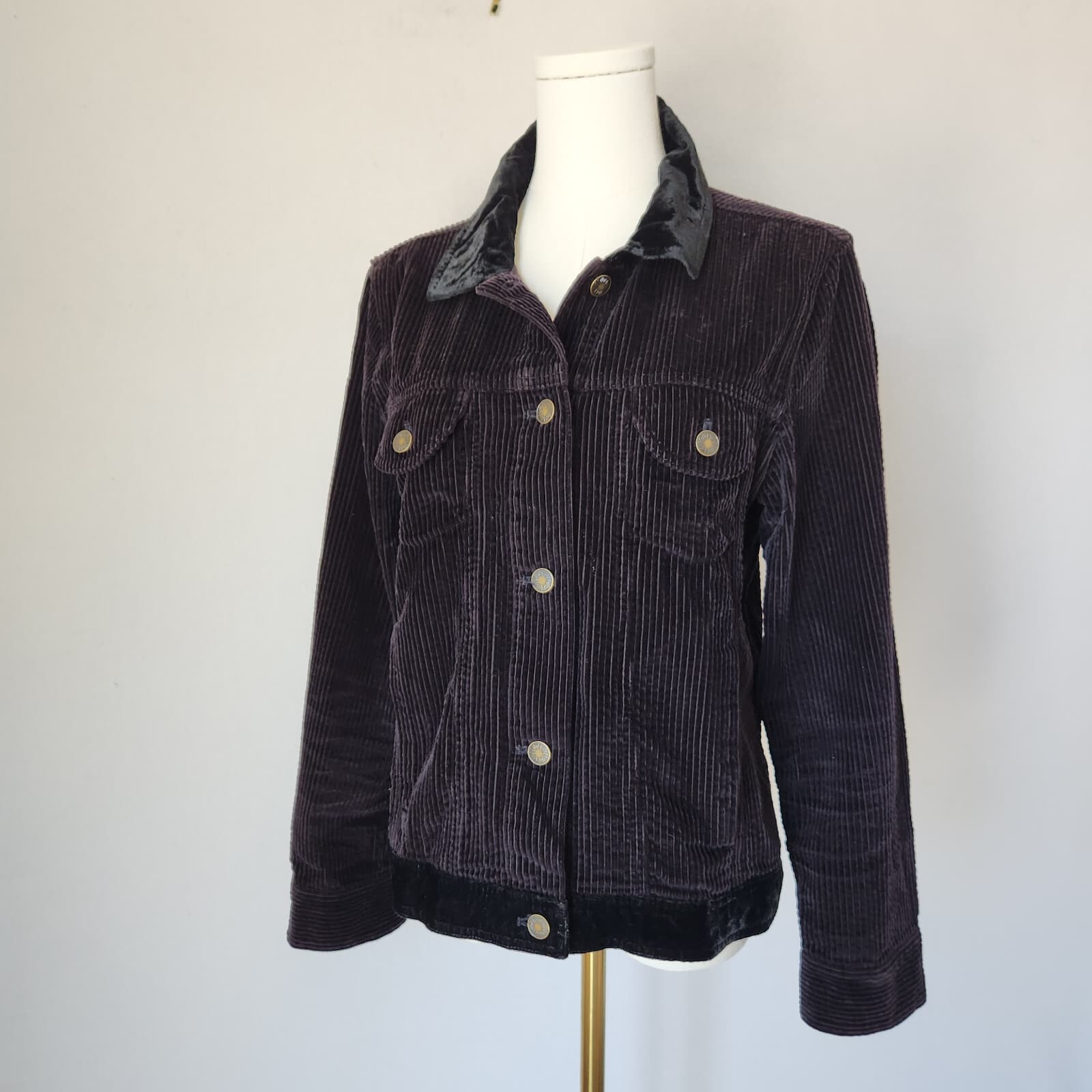 Vintage Y2K J.Jill Corduroy Bomber Tucker Jacket Velvet-Collar Pocket Black Sz.M - Thumbnail 3