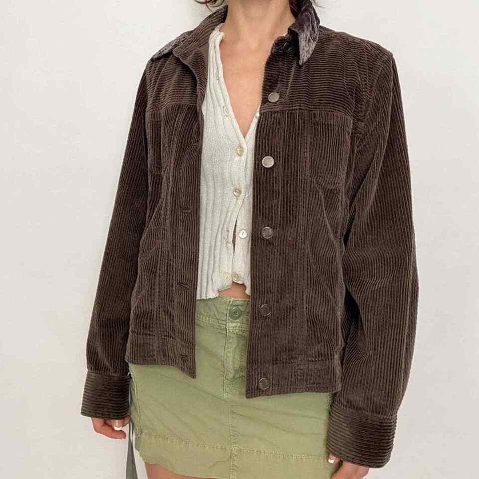 Vintage Y2K J.Jill Corduroy Bomber Tucker Jacket Velvet-Collar Pocket Black Sz.M - Thumbnail 5