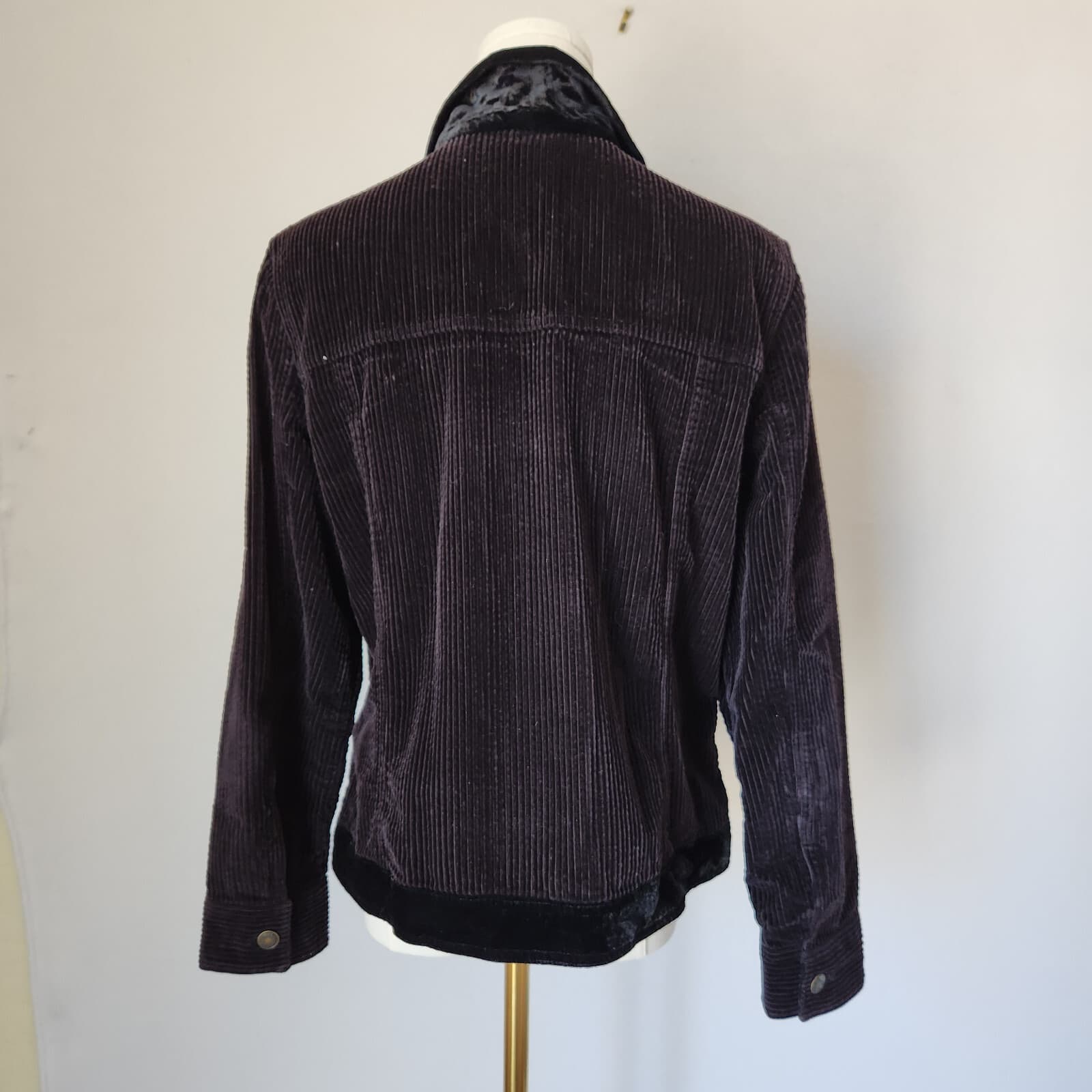 Vintage Y2K J.Jill Corduroy Bomber Tucker Jacket Velvet-Collar Pocket Black Sz.M - Thumbnail 8