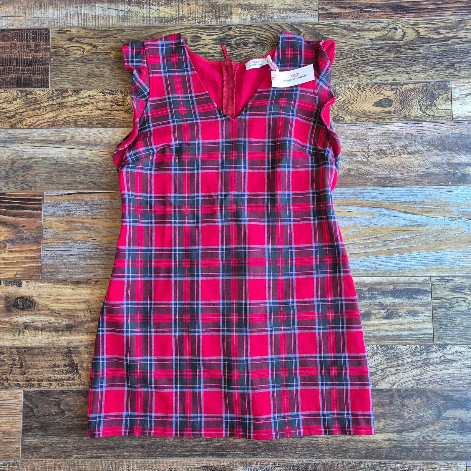 NWT Vineyard Vines $148 Nantucket Lurex Tartan Red Velvet Mini Shift Dress Sz.16 - Thumbnail 6