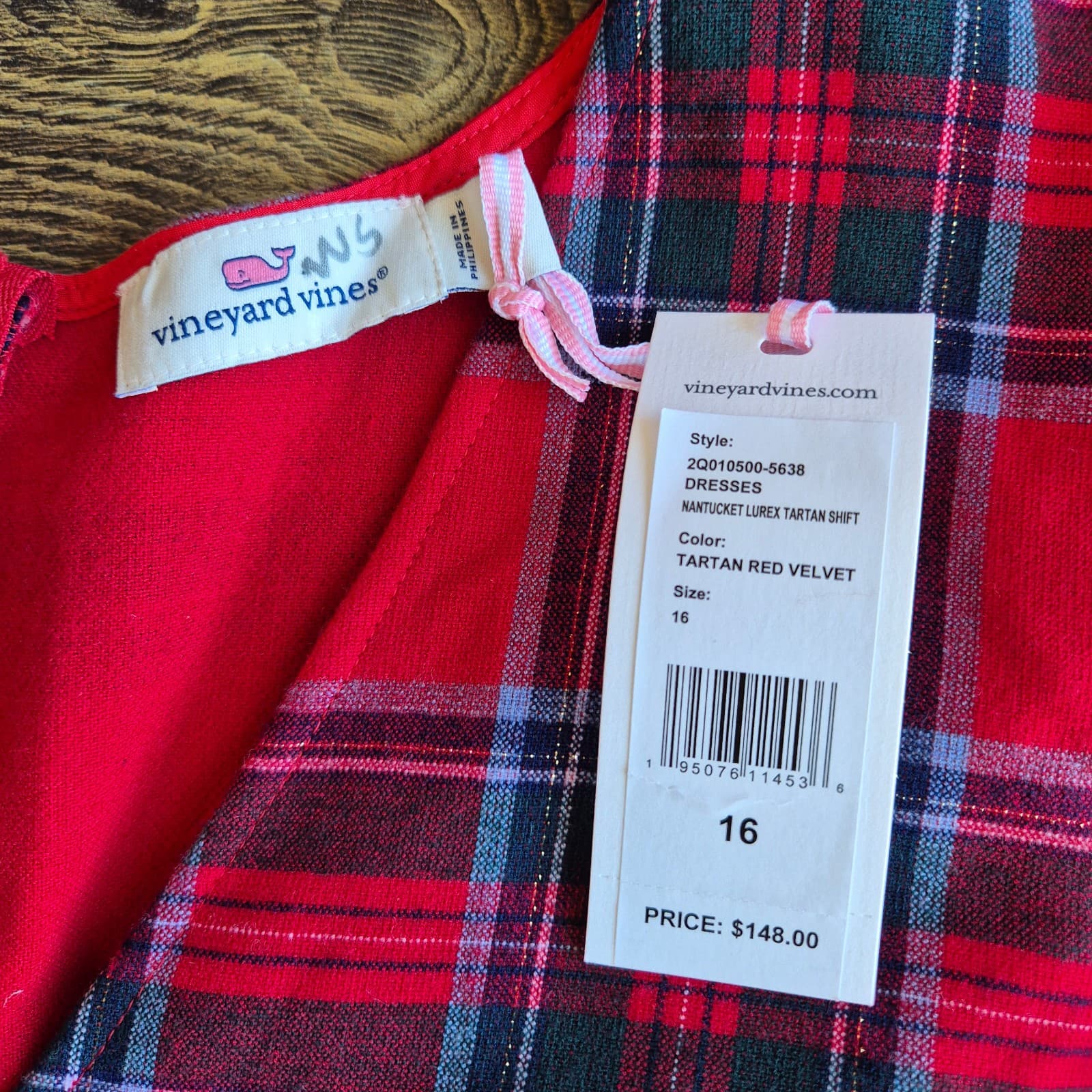 NWT Vineyard Vines $148 Nantucket Lurex Tartan Red Velvet Mini Shift Dress Sz.16 - Thumbnail 9