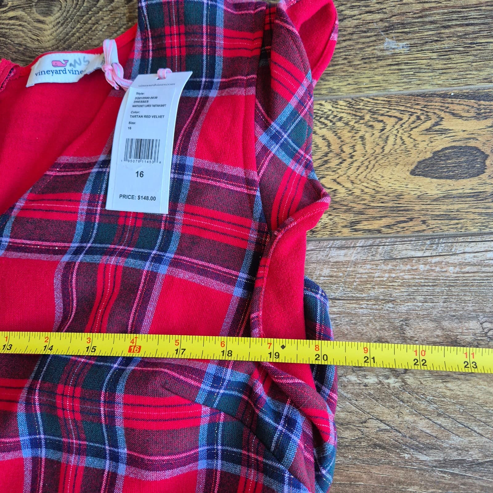 NWT Vineyard Vines $148 Nantucket Lurex Tartan Red Velvet Mini Shift Dress Sz.16 - Thumbnail 11
