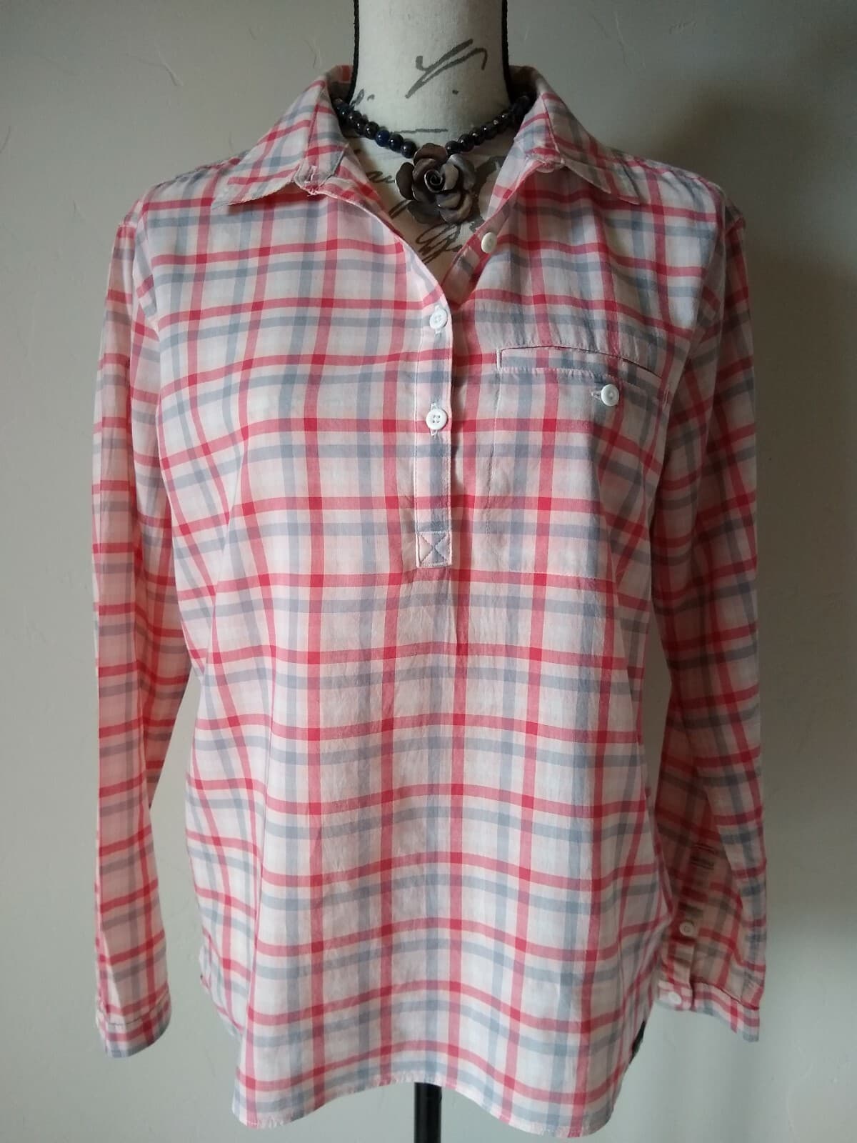 THE NORTH FACE Organic Cotton Top Shirt Pullover Long Sleeves 1/4-Button Plaid S - Thumbnail 2