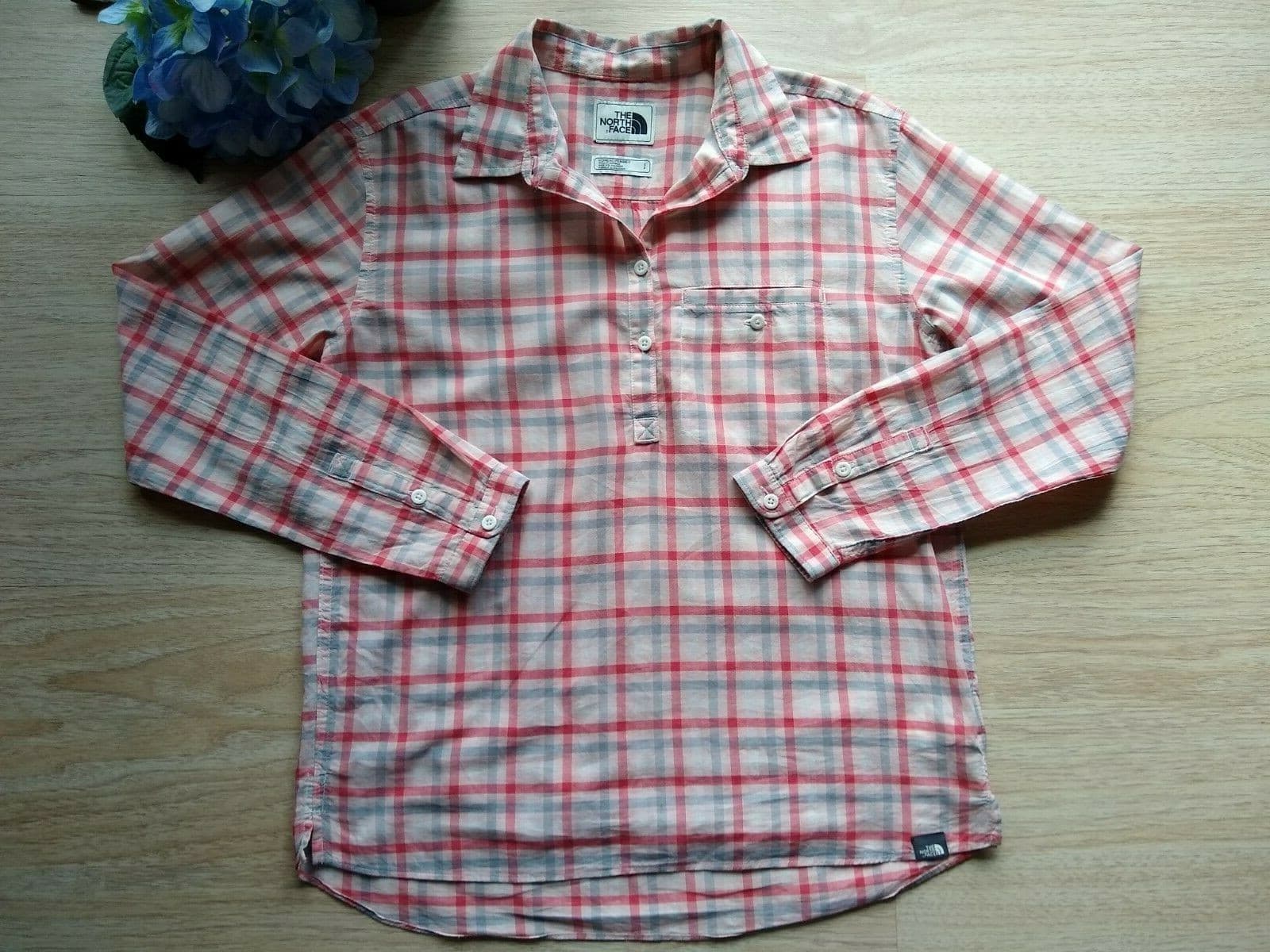 THE NORTH FACE Organic Cotton Top Shirt Pullover Long Sleeves 1/4-Button Plaid S - Thumbnail 5