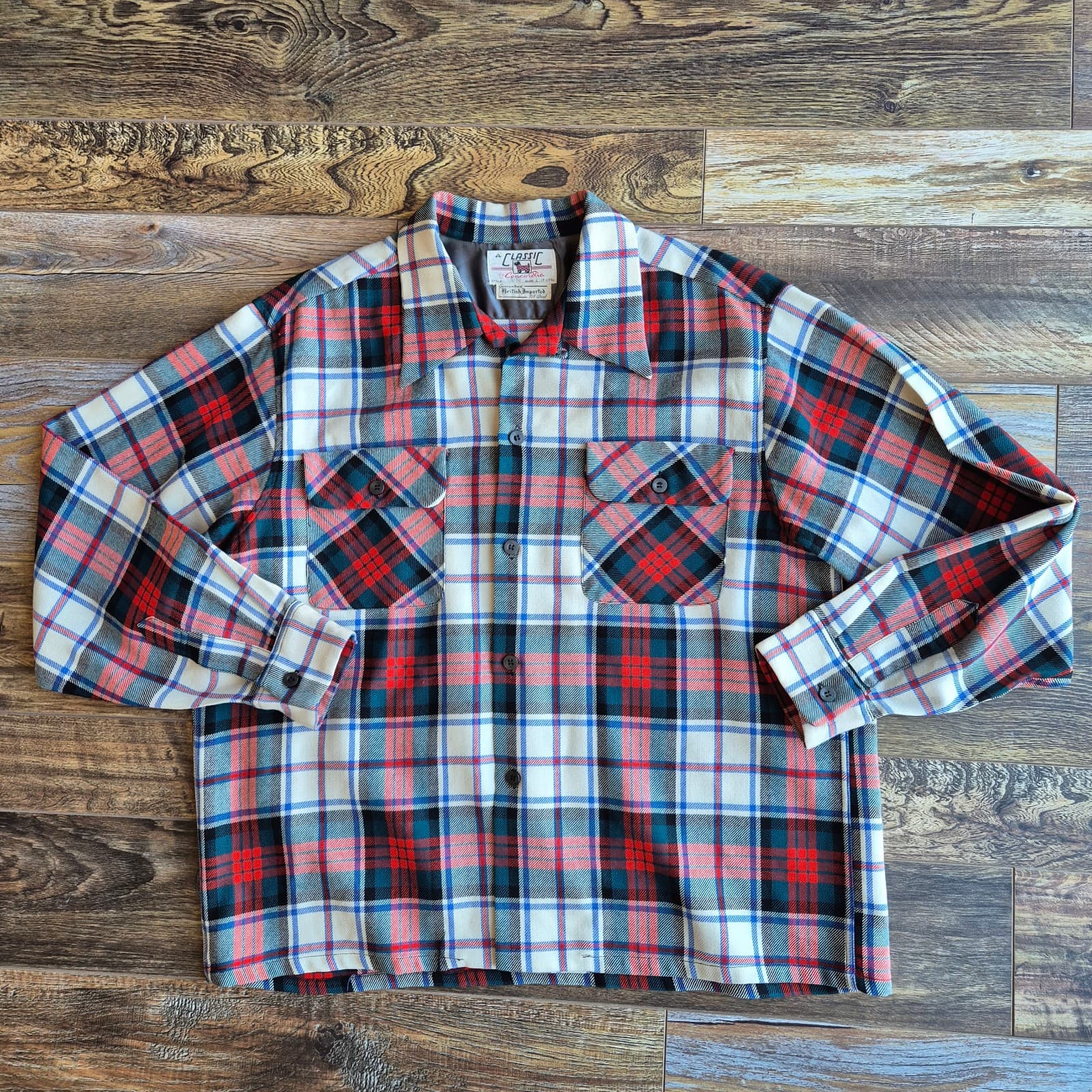 Vintage Concordia 100% Wool Multicolor Plaid Button-Down Shirt Long Sleeve Men L - Thumbnail 3