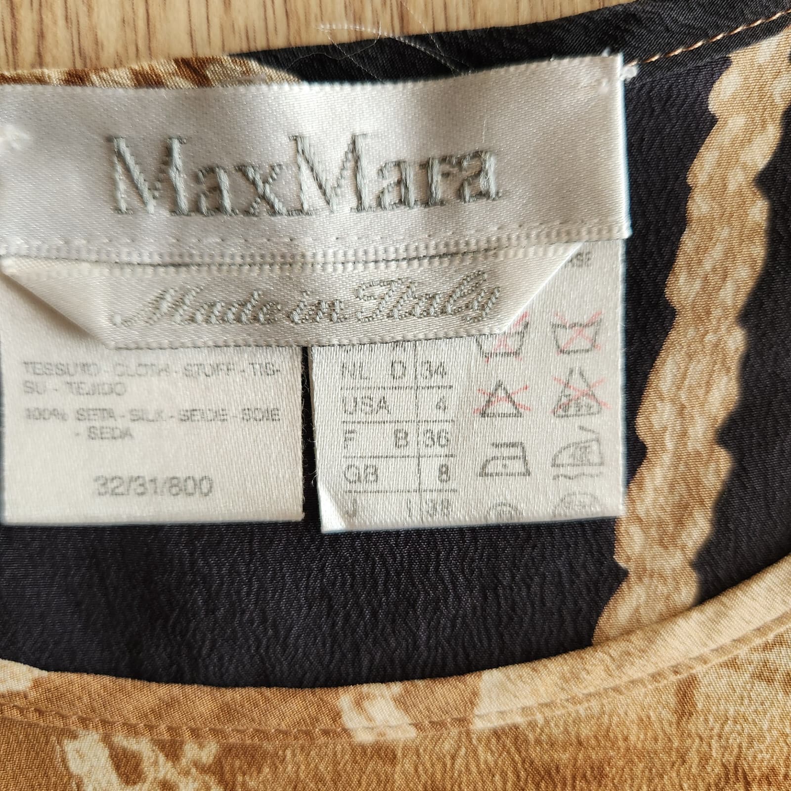Vintage Max Mara Made in Italy Silk Graphic Tunic Top Short Sleeve Brown Sz.4 - Thumbnail 6