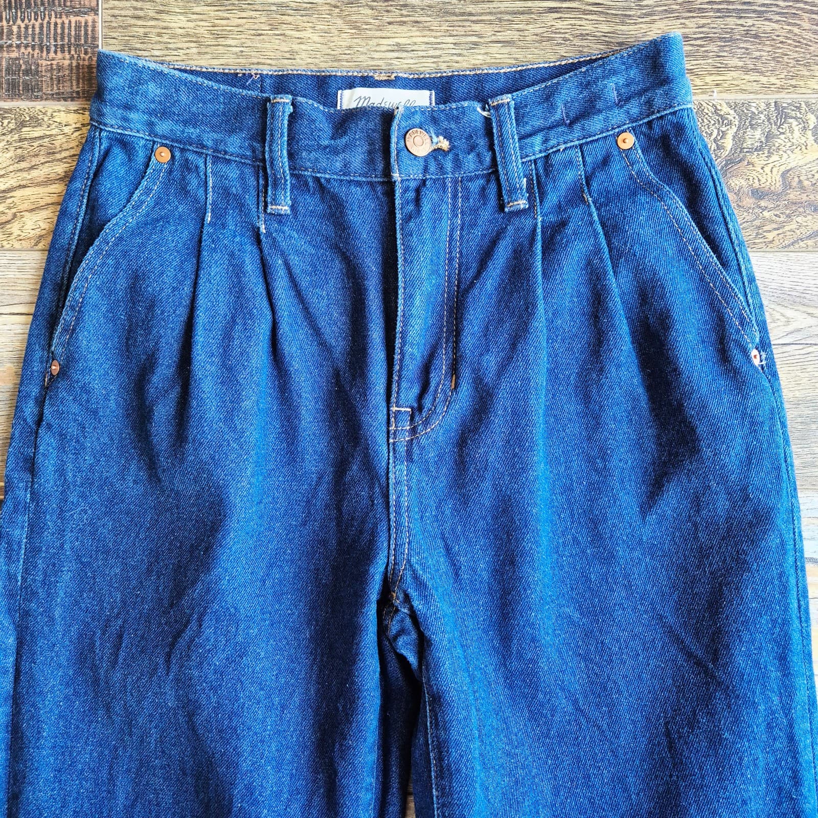 NWoT Madewell Baggy Straight Pleated Jeans Woodham Wash Blue Women's 25 #NH757 - Thumbnail 5