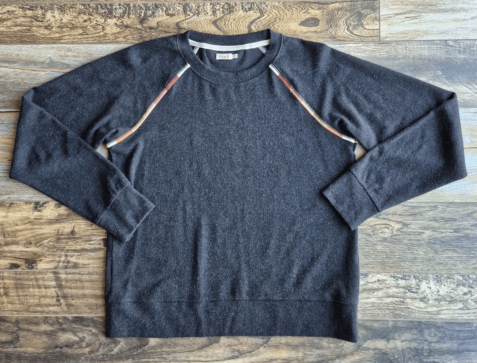 Faherty Legend Apres Waffle Knit Crew Neck Sweater Twill Heathered Black Women M