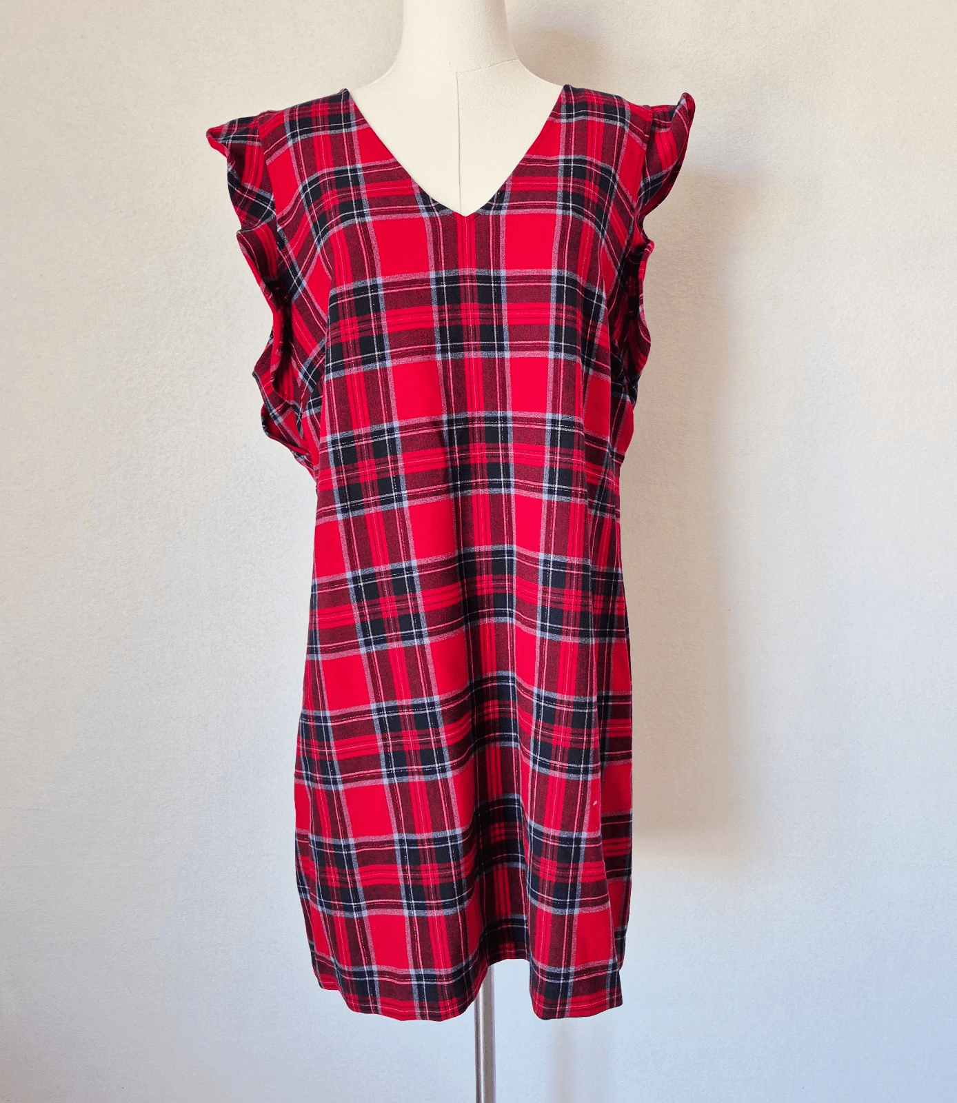 NWT Vineyard Vines $148 Nantucket Lurex Tartan Red Velvet Mini Shift Dress Sz.16 - Thumbnail 2