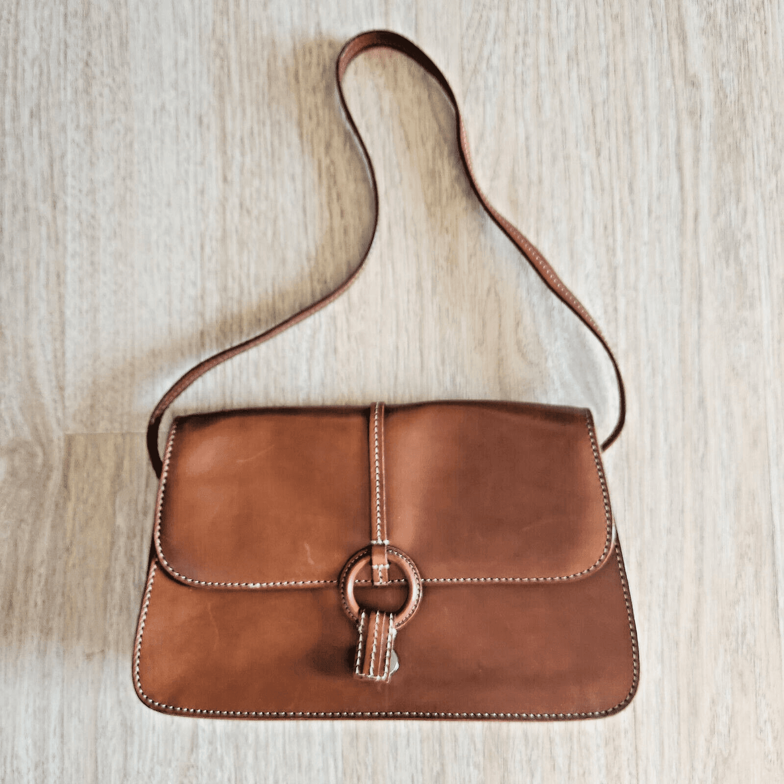 Vintage Fossil Cabo Flap Shoulder Bag Snap Leather Tan - Thumbnail 2