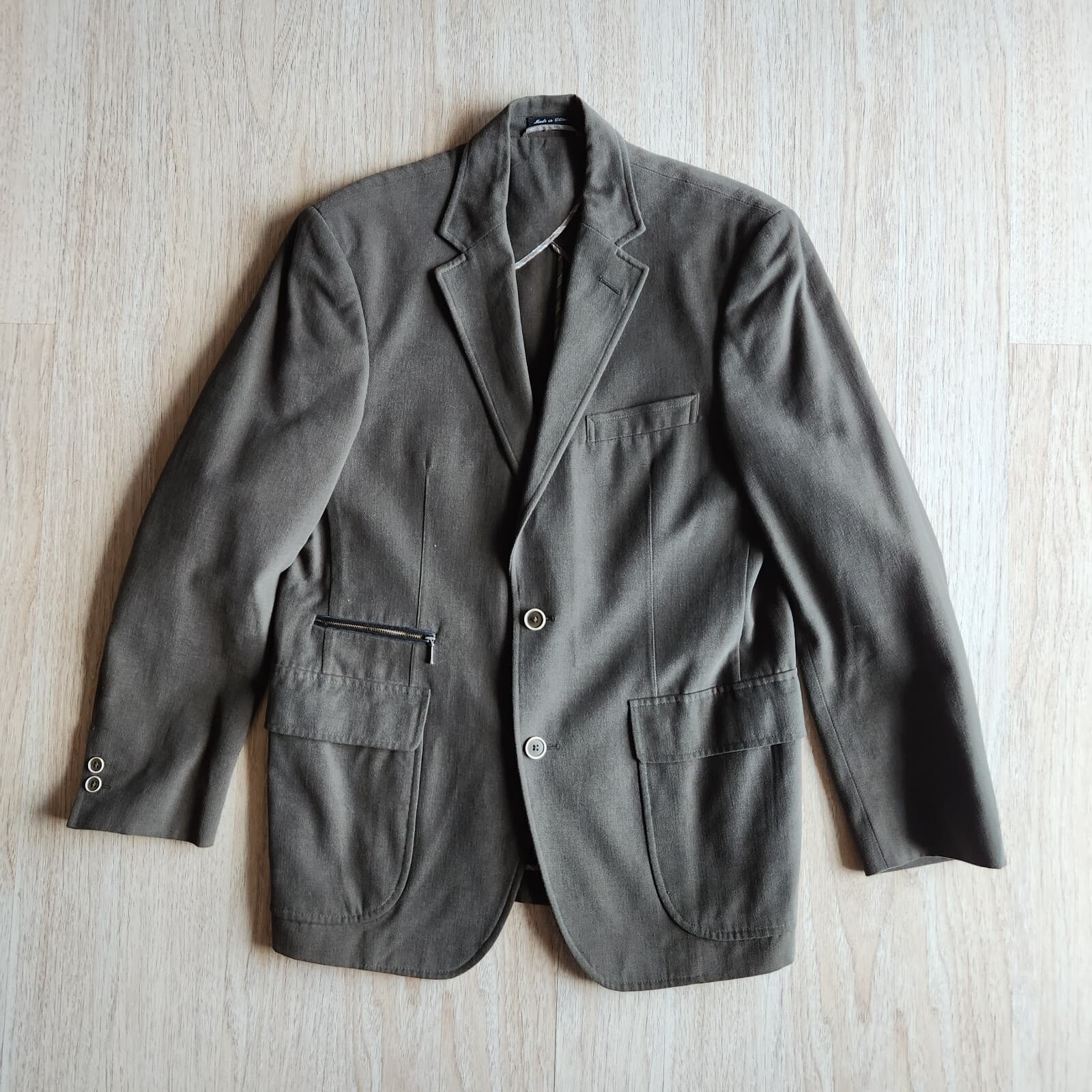 IBIZA Tessuit Sondrio Ravelli Twill Sport Coat Blazer Button Olive Green Sz.40R - Thumbnail 3