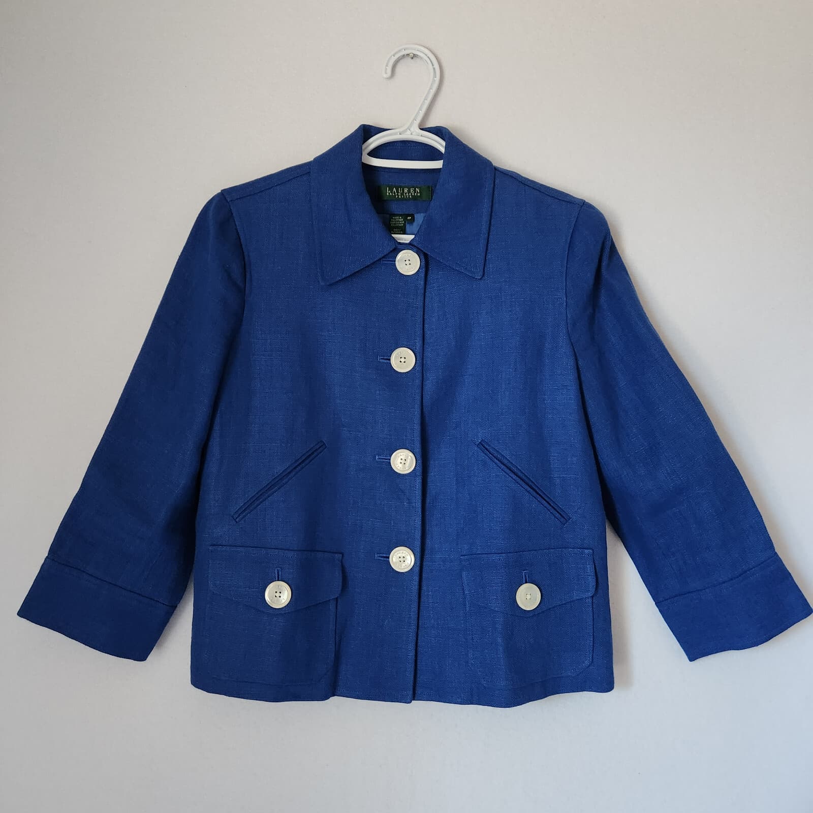 Lauren Ralph Lauren 100% Linen Jacket Pocket Button 3/4 Sleeve Blue Women's 8P - Thumbnail 3