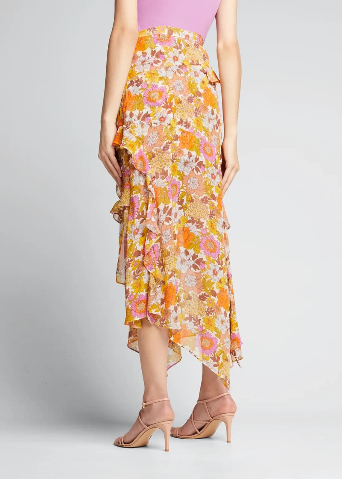 Veronica Beard Eleonora Silk Sheer Chiffon Slit Ruffle Floral Midi Skirt Women 8 - Thumbnail 7