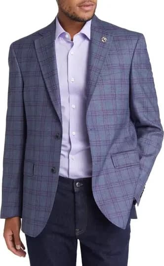 Ted Baker Jay Slim Fit Plaid Wool Sport Coat Two-Button Gray Brown Men's 40R - Thumbnail 3