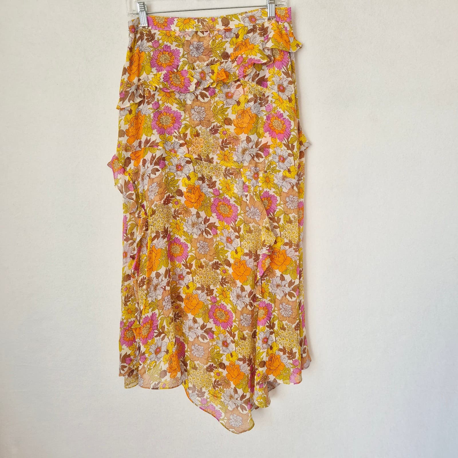 Veronica Beard Eleonora Silk Sheer Chiffon Slit Ruffle Floral Midi Skirt Women 8 - Thumbnail 8