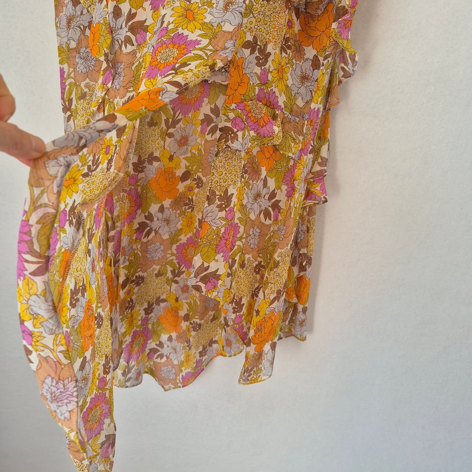Veronica Beard Eleonora Silk Sheer Chiffon Slit Ruffle Floral Midi Skirt Women 8 - Thumbnail 9