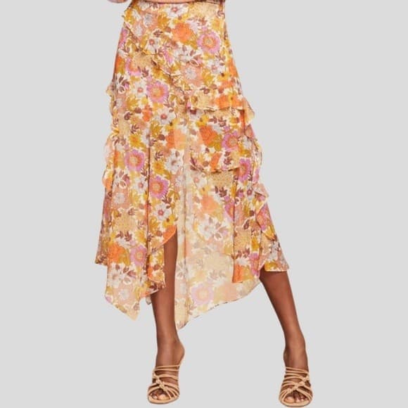 Veronica Beard Eleonora Silk Sheer Chiffon Slit Ruffle Floral Midi Skirt Women 8 - Thumbnail 4