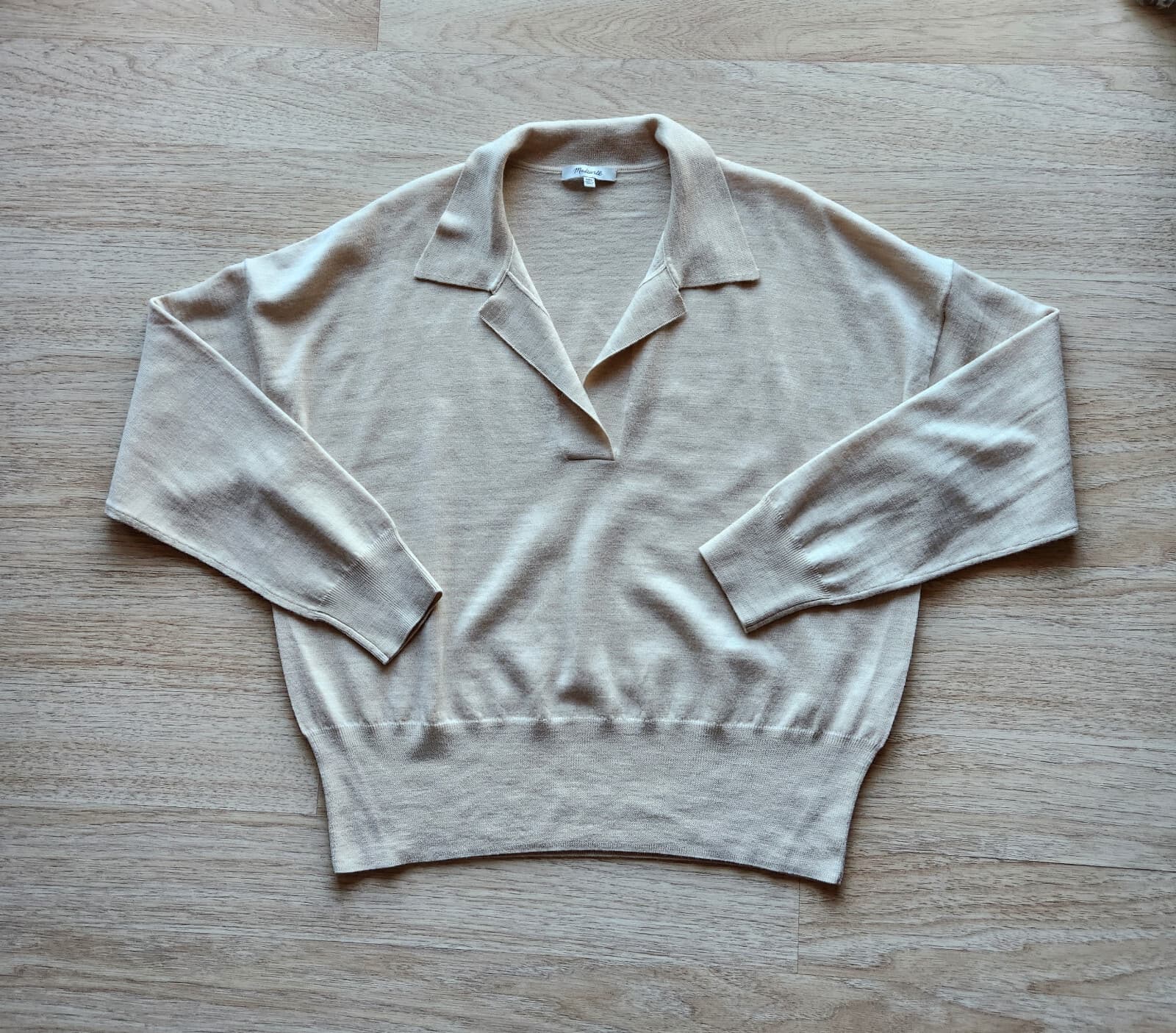 EUC Madewell 100% Merino Wool Polo Sweater Pullover Long Sleeve Beige Women XXL - Thumbnail 7
