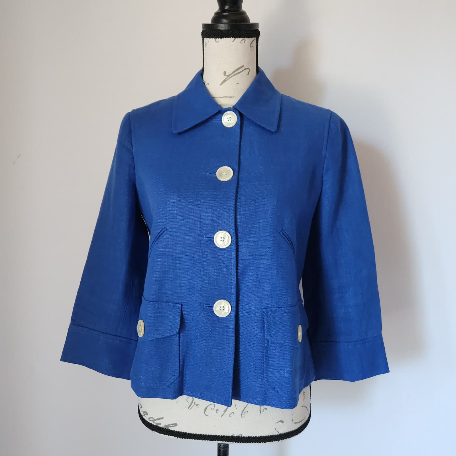 Lauren Ralph Lauren 100% Linen Jacket Pocket Button 3/4 Sleeve Blue Women's 8P - Thumbnail 2