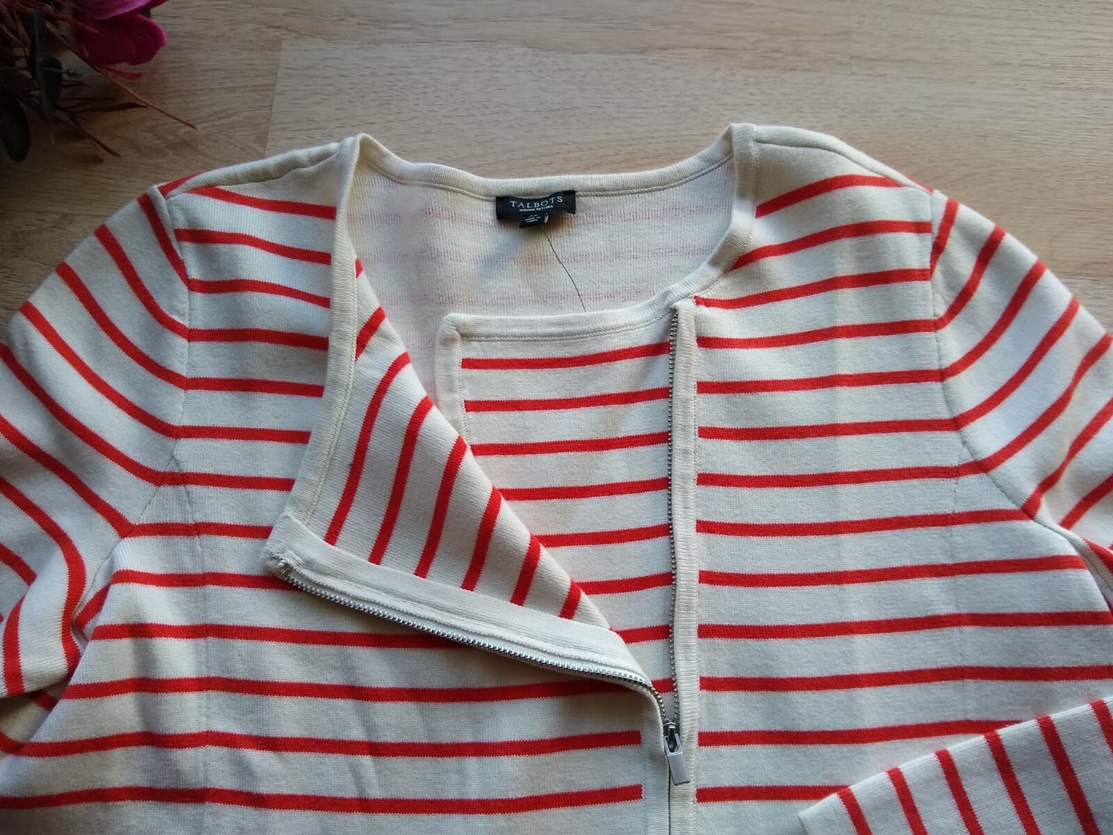 TABOTS NWT Cotton Blend Sweater Zip Orange White Stripped Sz.Xp $149 - Thumbnail 3
