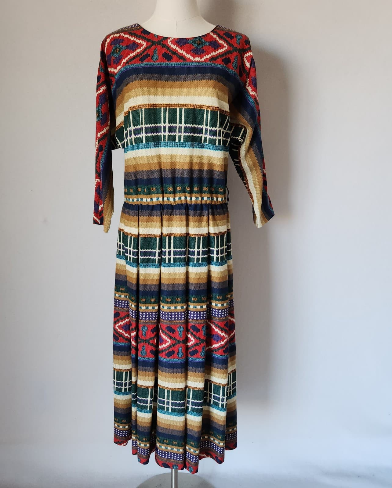 Vintage Sabino Made in USA Aztec Southwest Midi Dress Dolman Long Sleeve Sz.10 - Thumbnail 2