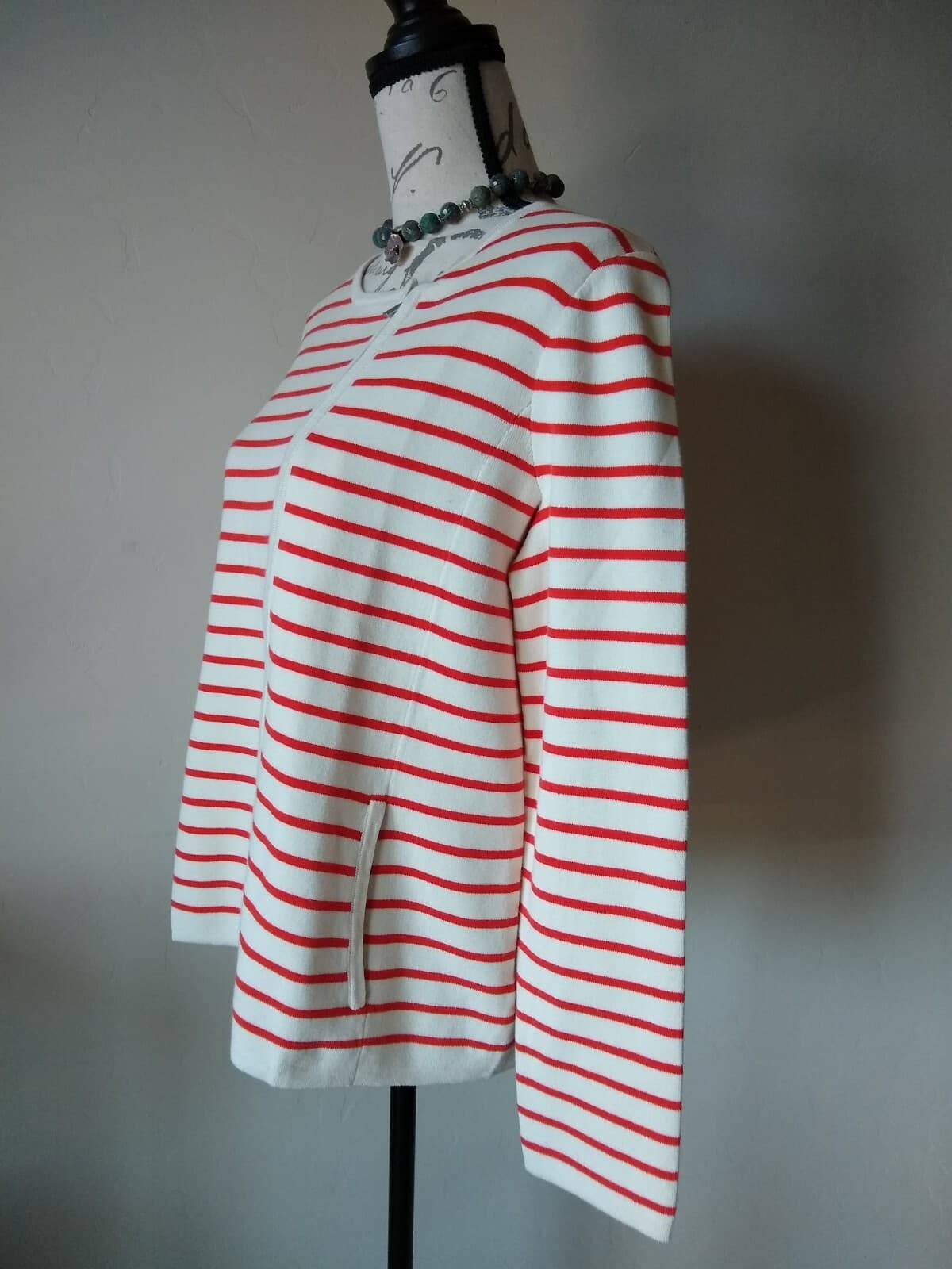TABOTS NWT Cotton Blend Sweater Zip Orange White Stripped Sz.Xp $149 - Thumbnail 4
