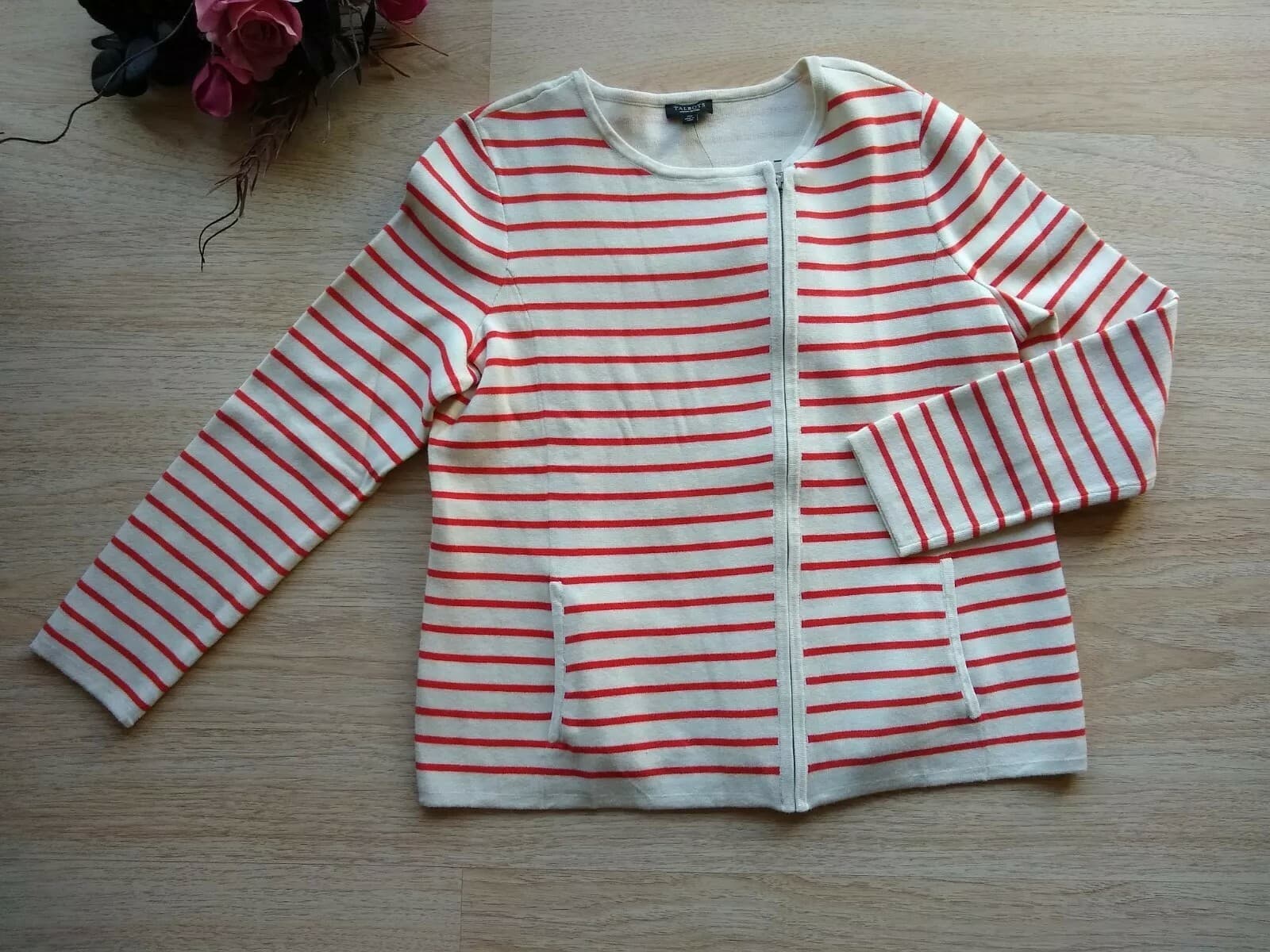 TABOTS NWT Cotton Blend Sweater Zip Orange White Stripped Sz.Xp $149 - Thumbnail 2