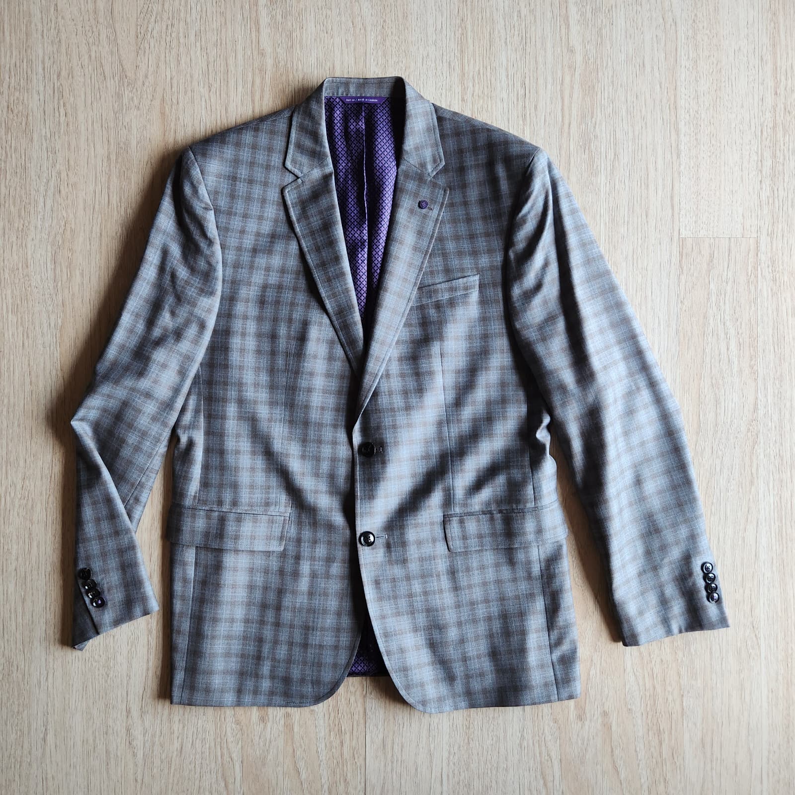 Ted Baker Jay Slim Fit Plaid Wool Sport Coat Two-Button Gray Brown Men's 40R - Thumbnail 2