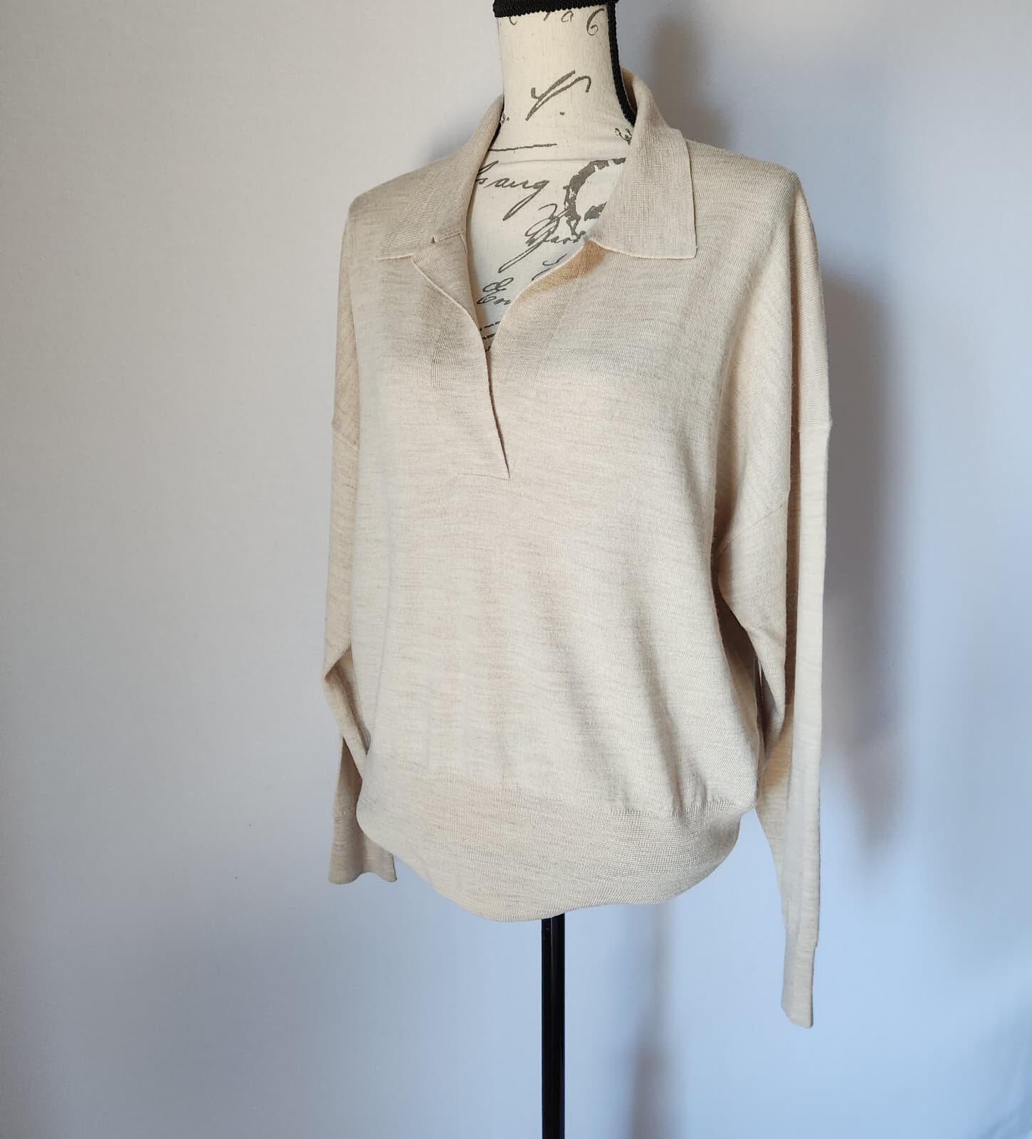 EUC Madewell 100% Merino Wool Polo Sweater Pullover Long Sleeve Beige Women XXL - Thumbnail 4