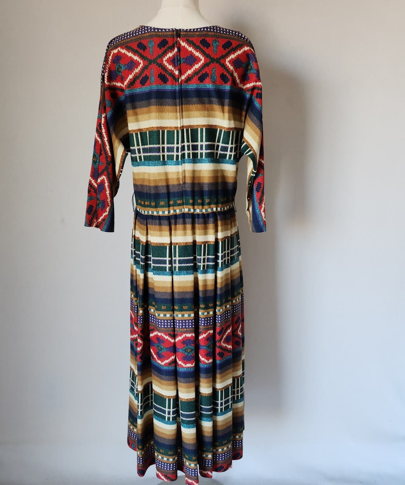 Vintage Sabino Made in USA Aztec Southwest Midi Dress Dolman Long Sleeve Sz.10 - Thumbnail 5