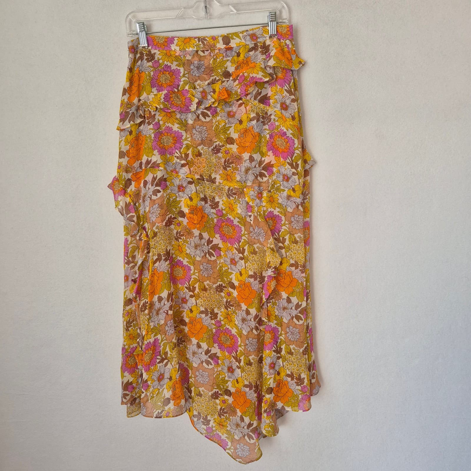 Veronica Beard Eleonora Silk Sheer Chiffon Slit Ruffle Floral Midi Skirt Women 8 - Thumbnail 6