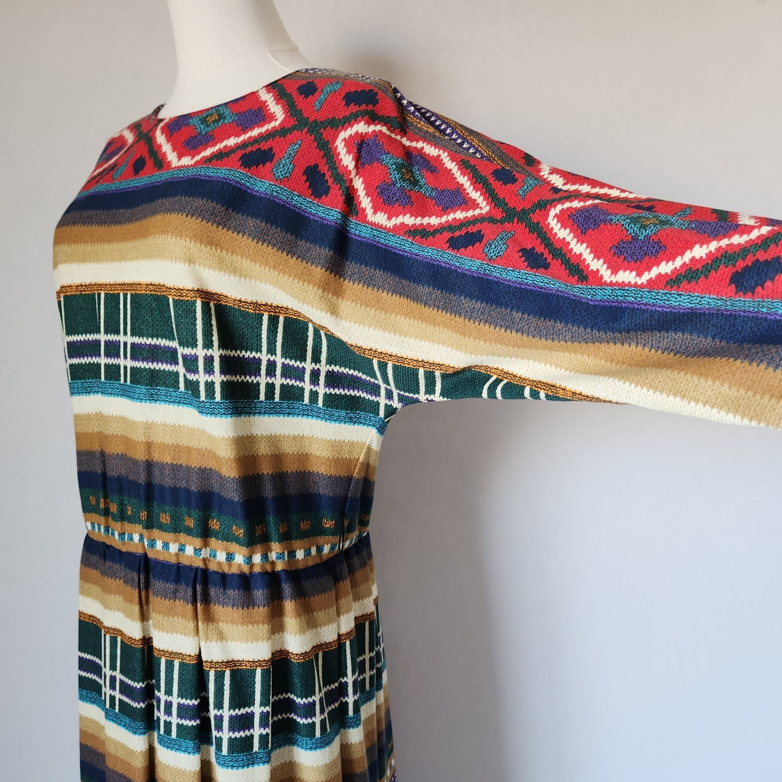 Vintage Sabino Made in USA Aztec Southwest Midi Dress Dolman Long Sleeve Sz.10 - Thumbnail 4