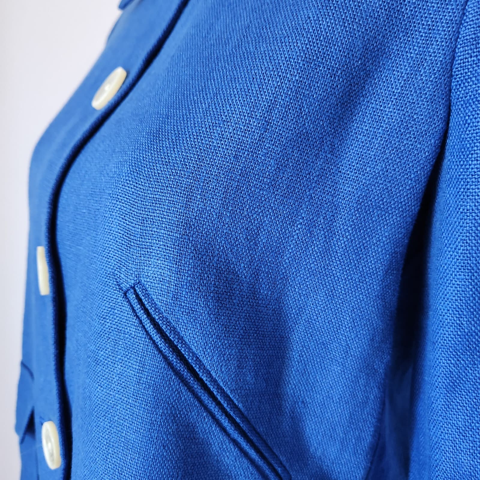 Lauren Ralph Lauren 100% Linen Jacket Pocket Button 3/4 Sleeve Blue Women's 8P - Thumbnail 5