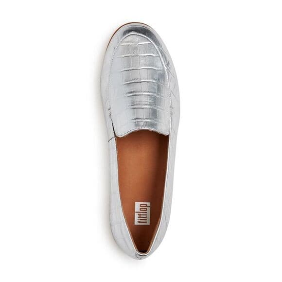 NWoB Fitflop Lena Croc-Embossed Silver Metallic Leather Loafer Flat Women's US5 - Thumbnail 6
