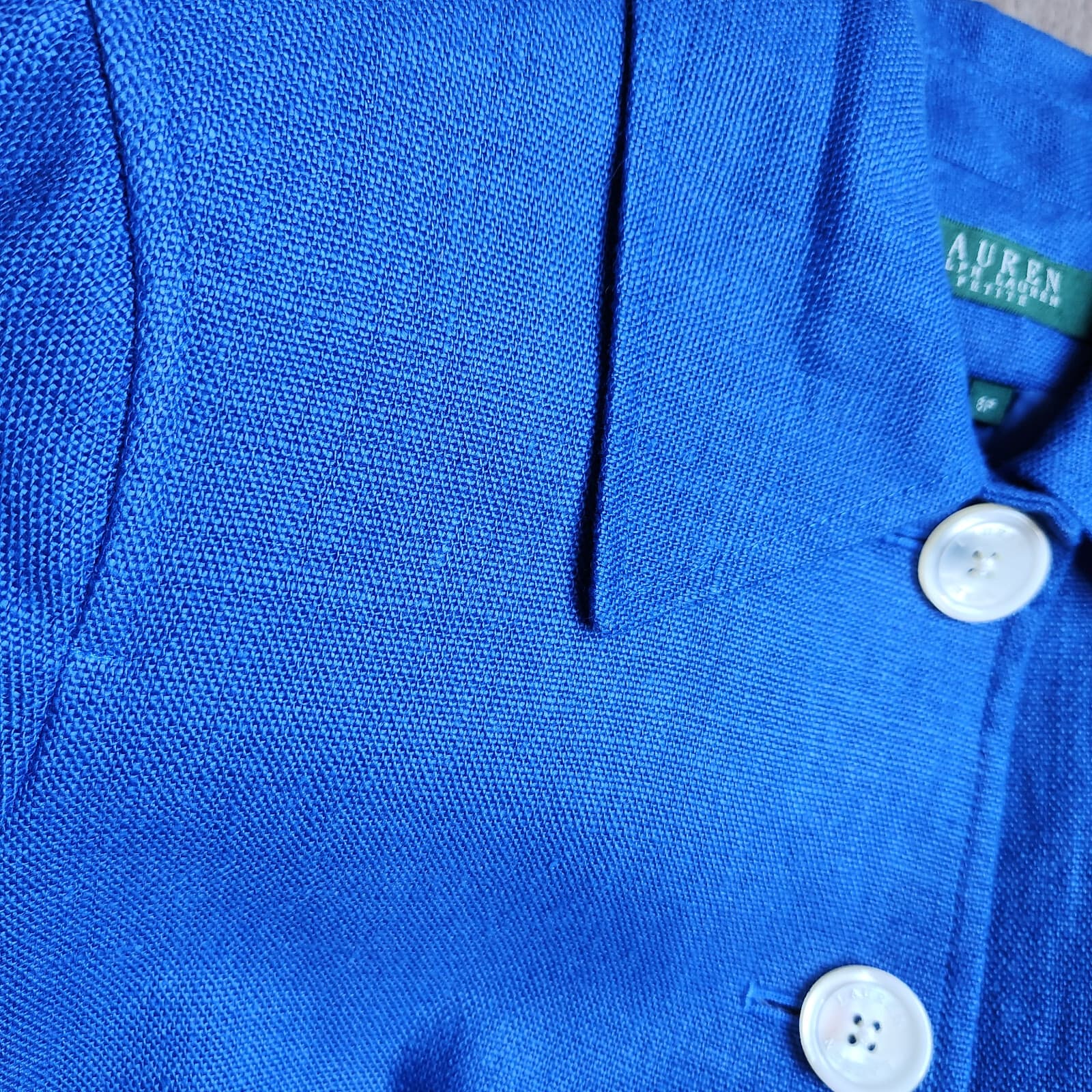 Lauren Ralph Lauren 100% Linen Jacket Pocket Button 3/4 Sleeve Blue Women's 8P - Thumbnail 8