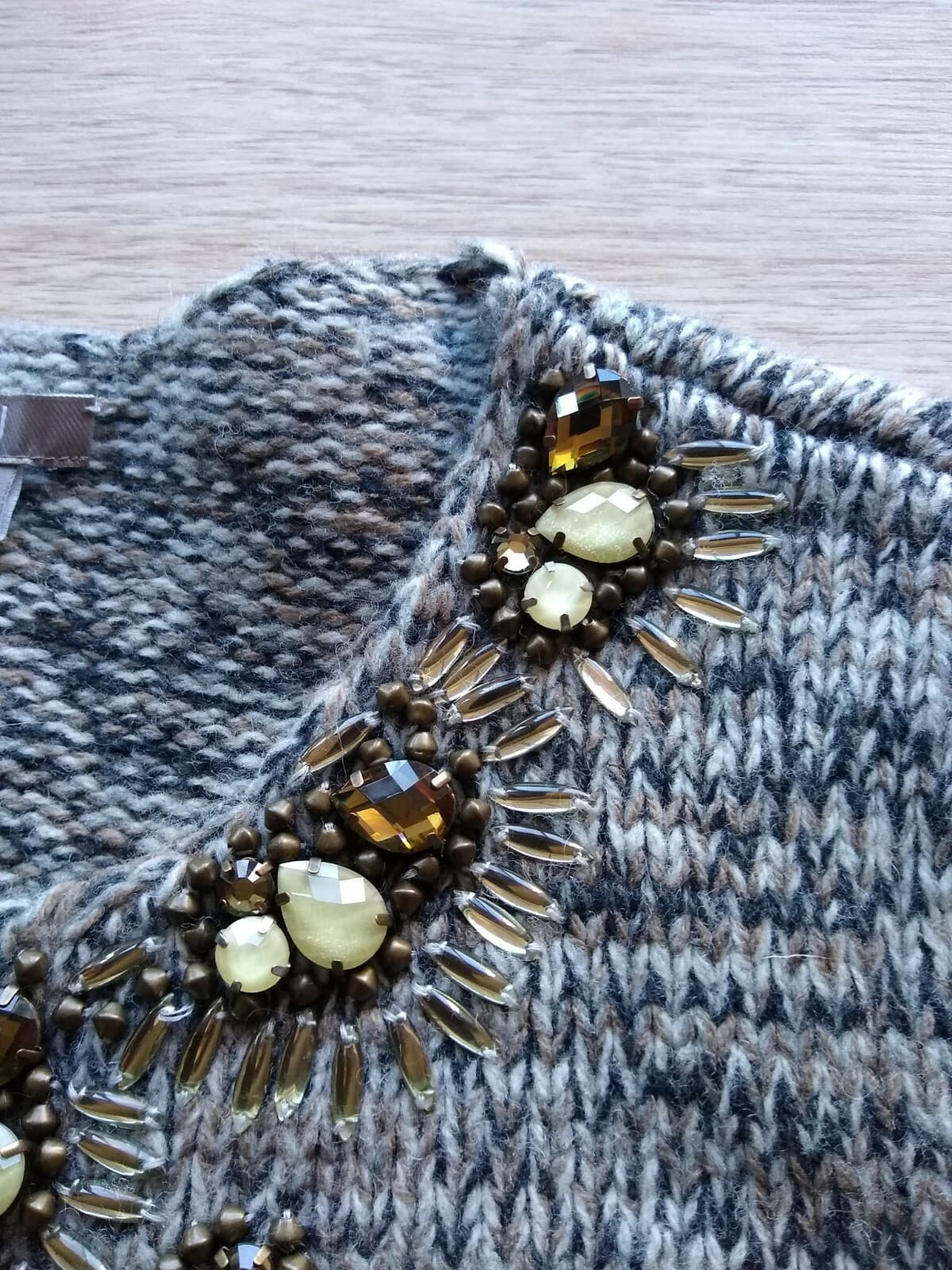 J.Jill Women Wool Camel Blend Cardigan Sweater Bead-embellished Gray Sz.M - Thumbnail 12