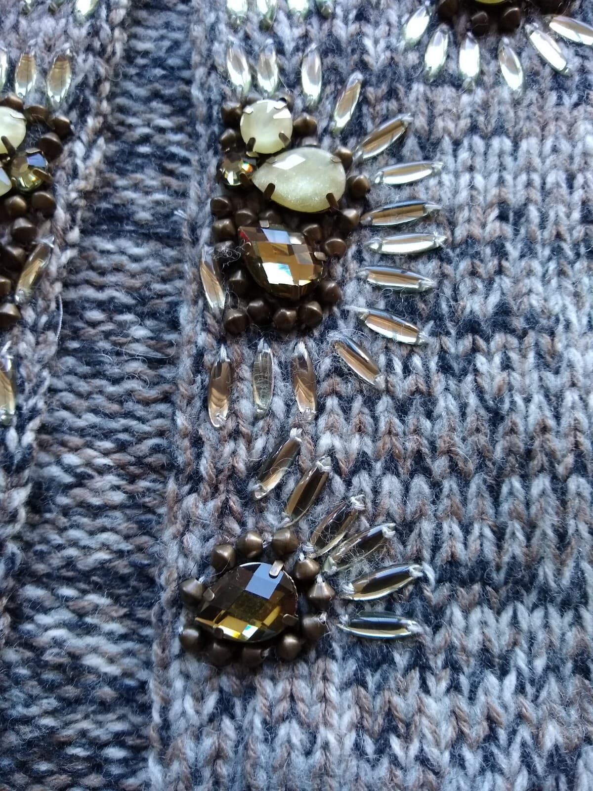 J.Jill Women Wool Camel Blend Cardigan Sweater Bead-embellished Gray Sz.M - Thumbnail 8