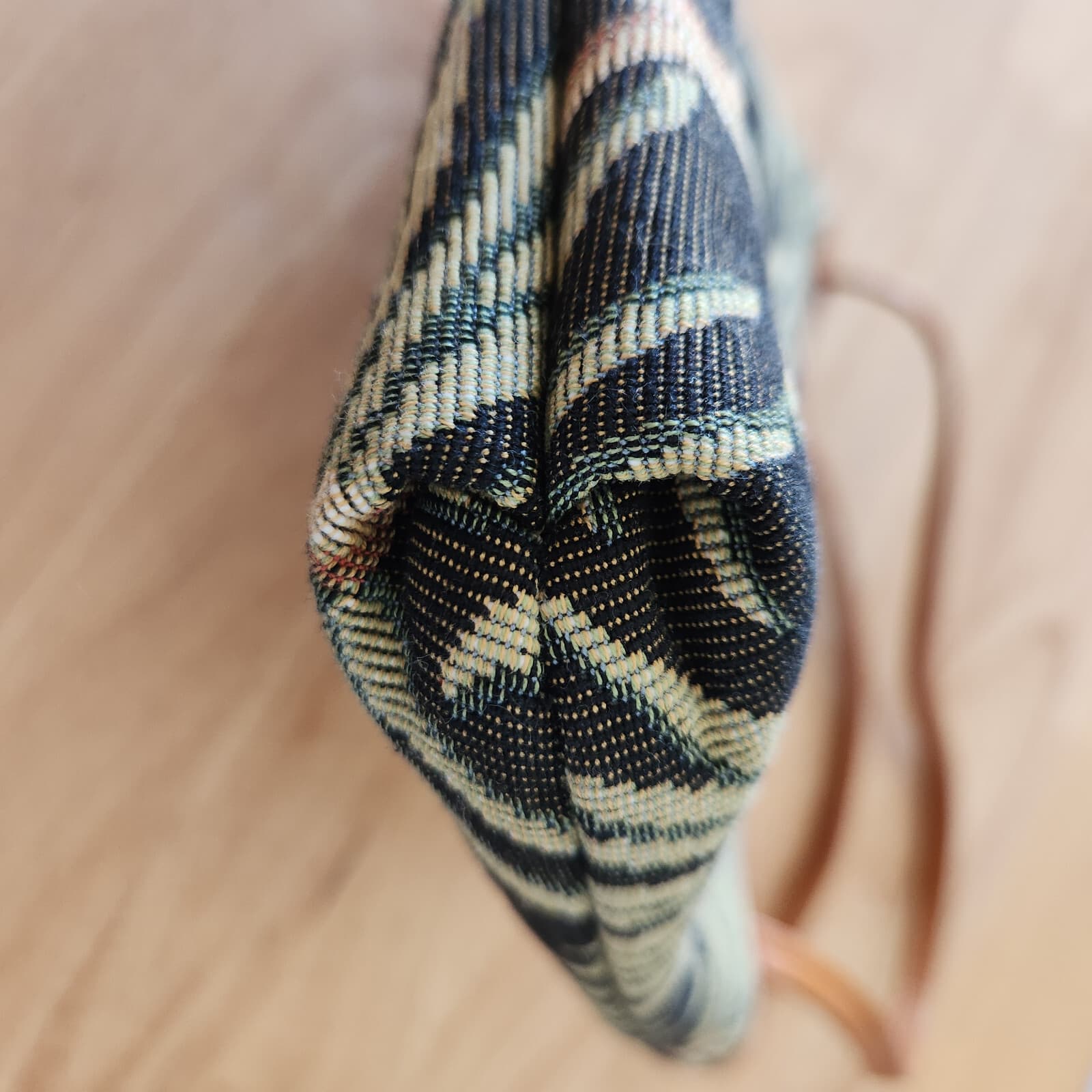 JIM THOMPSON Palm Leaf Jacqurd Fabric Leather Handle Pouch Clutch Bag Silk Liner - Thumbnail 7