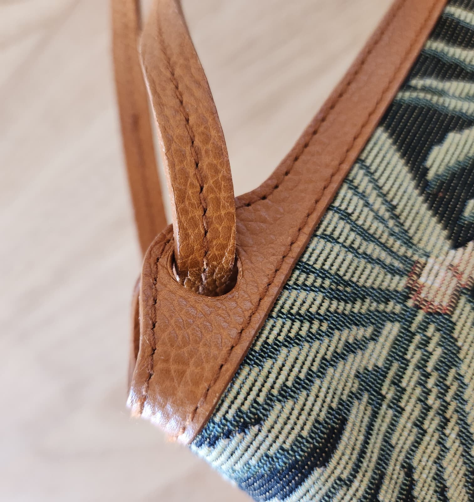 JIM THOMPSON Palm Leaf Jacqurd Fabric Leather Handle Pouch Clutch Bag Silk Liner - Thumbnail 10